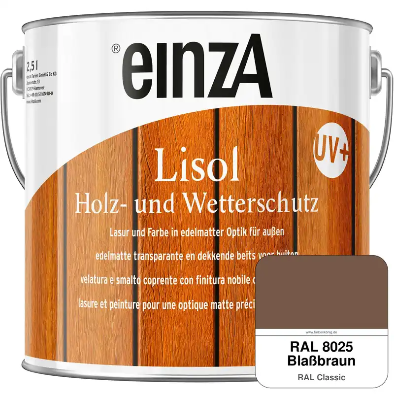 einzA Lisol Holz- und Wetterschutz Lasur und Farbe (RAL 8025 Blassbraun) - Nur solange der Vorrat reicht